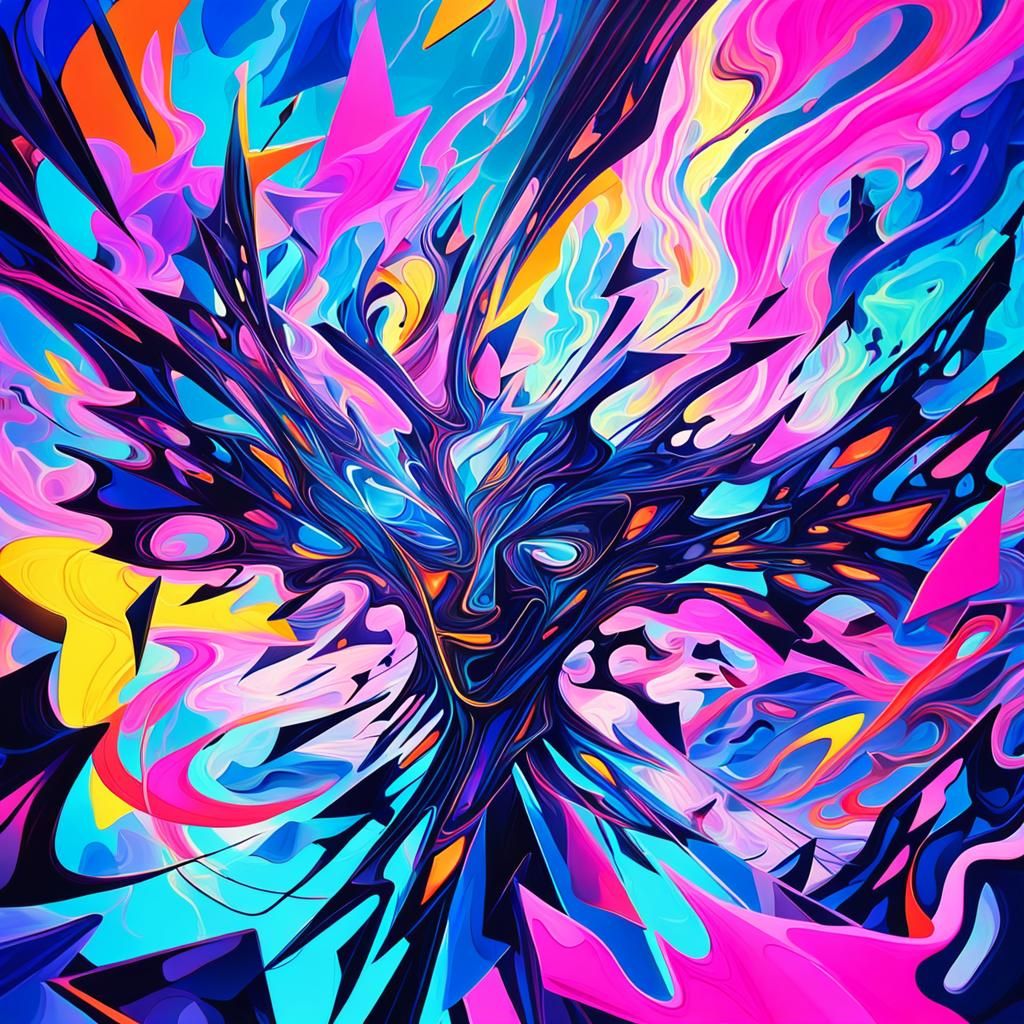 Surreal Neon Dreamscape in Abstract Expressionism