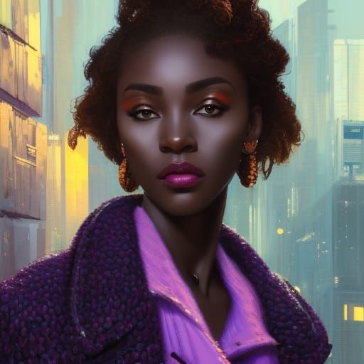 African Girl in Cyberpunk City, Digital Art