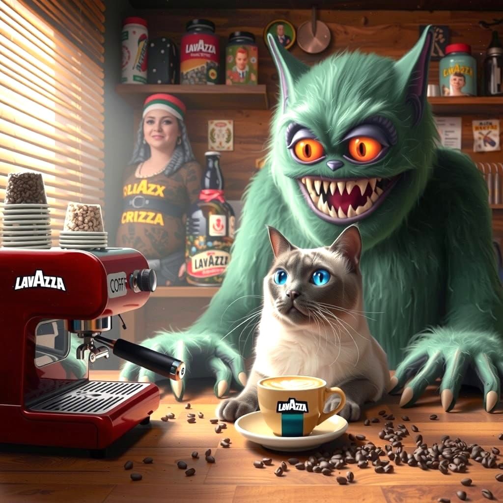 Odin the Siamese Cat Enjoys Futuristic Coffee