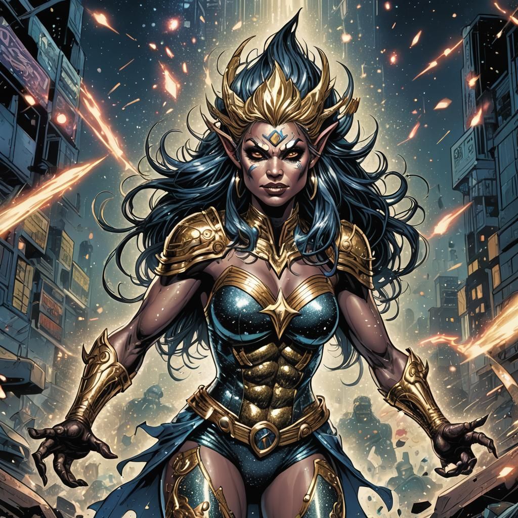 Glitter Troll Superheroine in Comic Book Art Style