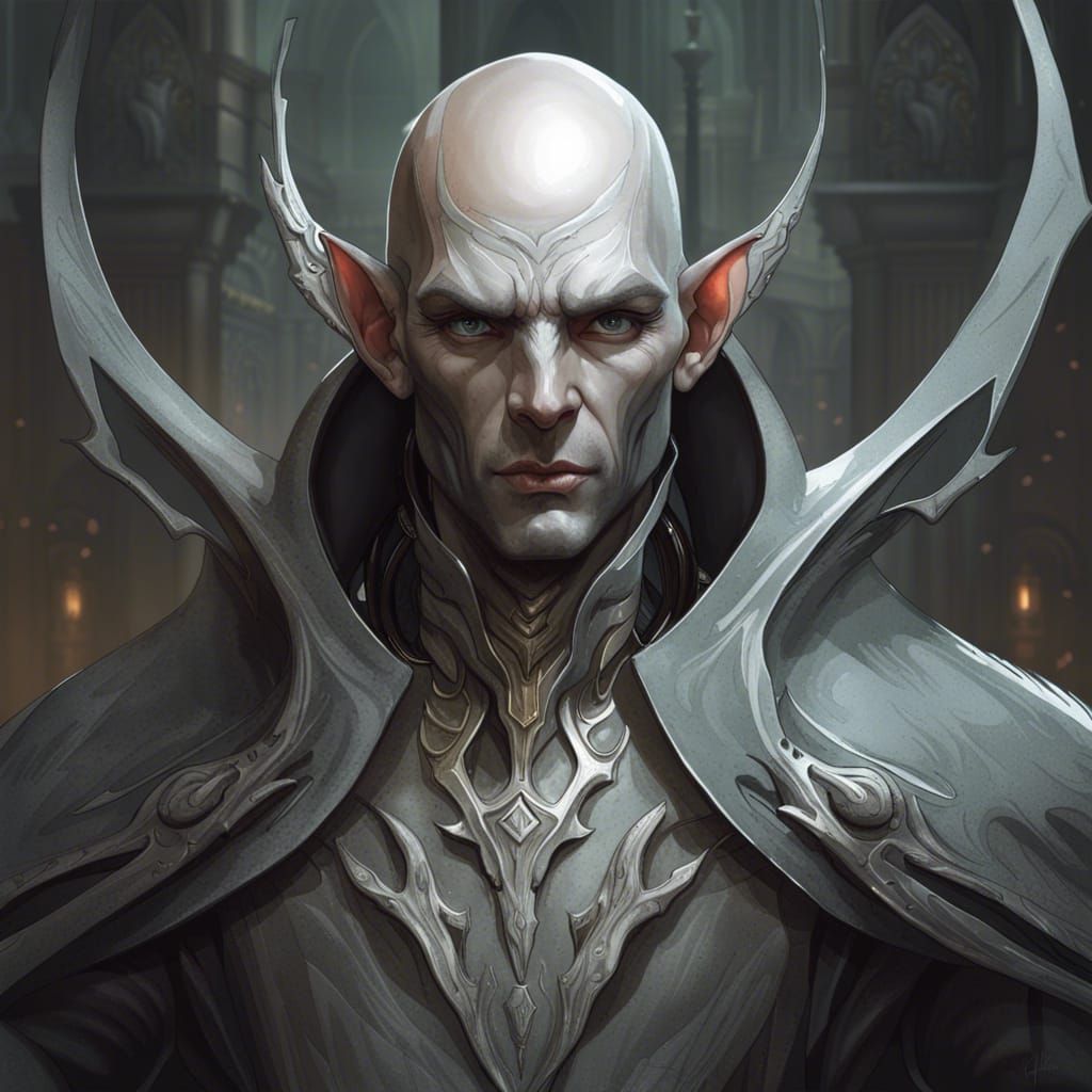 Evil Grey Changeling Portrait in Hyperdetailed Style