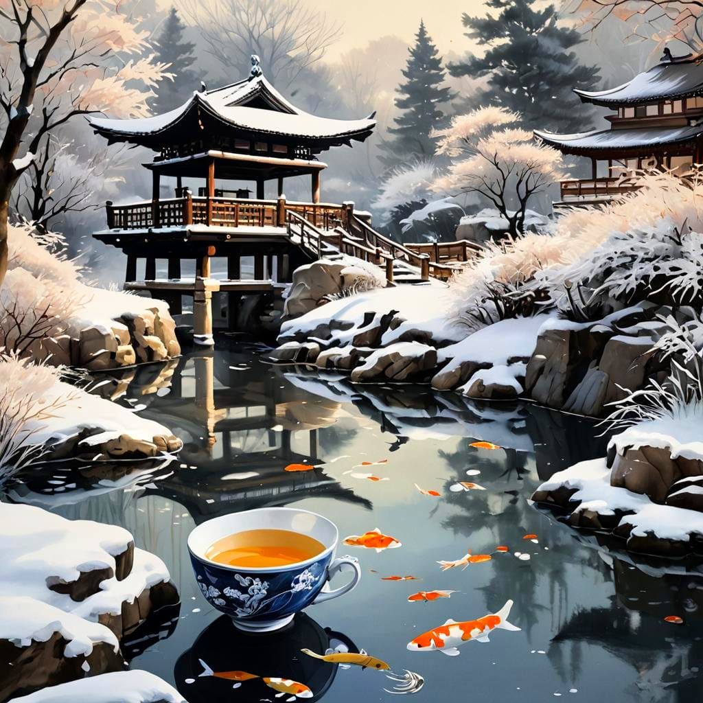 Zen Winter Garden Inside Kintsugi Teacup