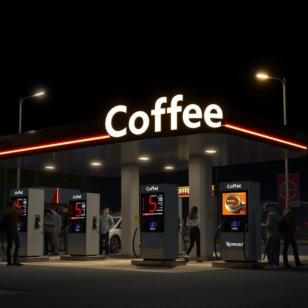 Epic Nighttime Gas Station Transformed into Coffee Oasis