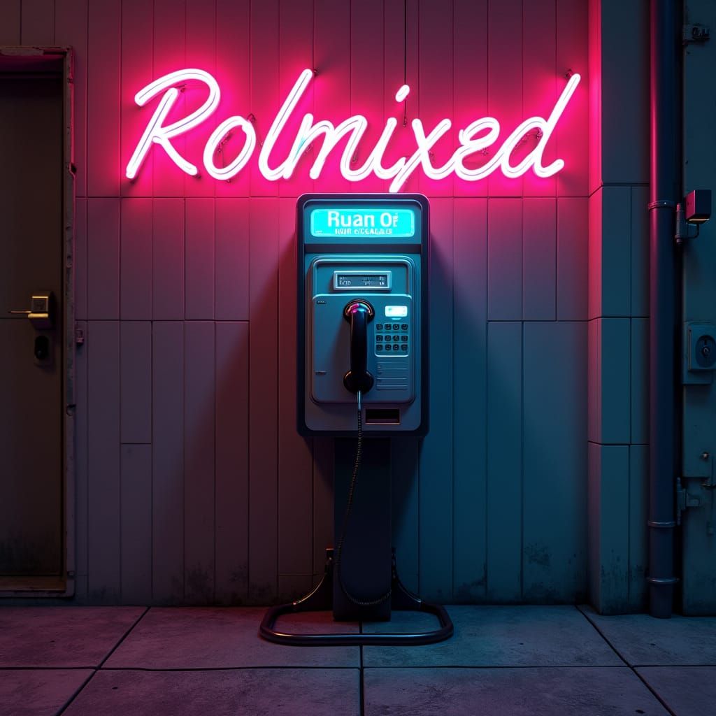 Retro-Futuristic Payphone Scene in Neon Hues
