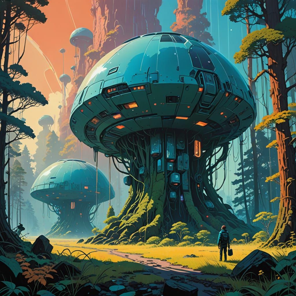 Ethereal Cosmic Forest with Iridescent Alien Flora