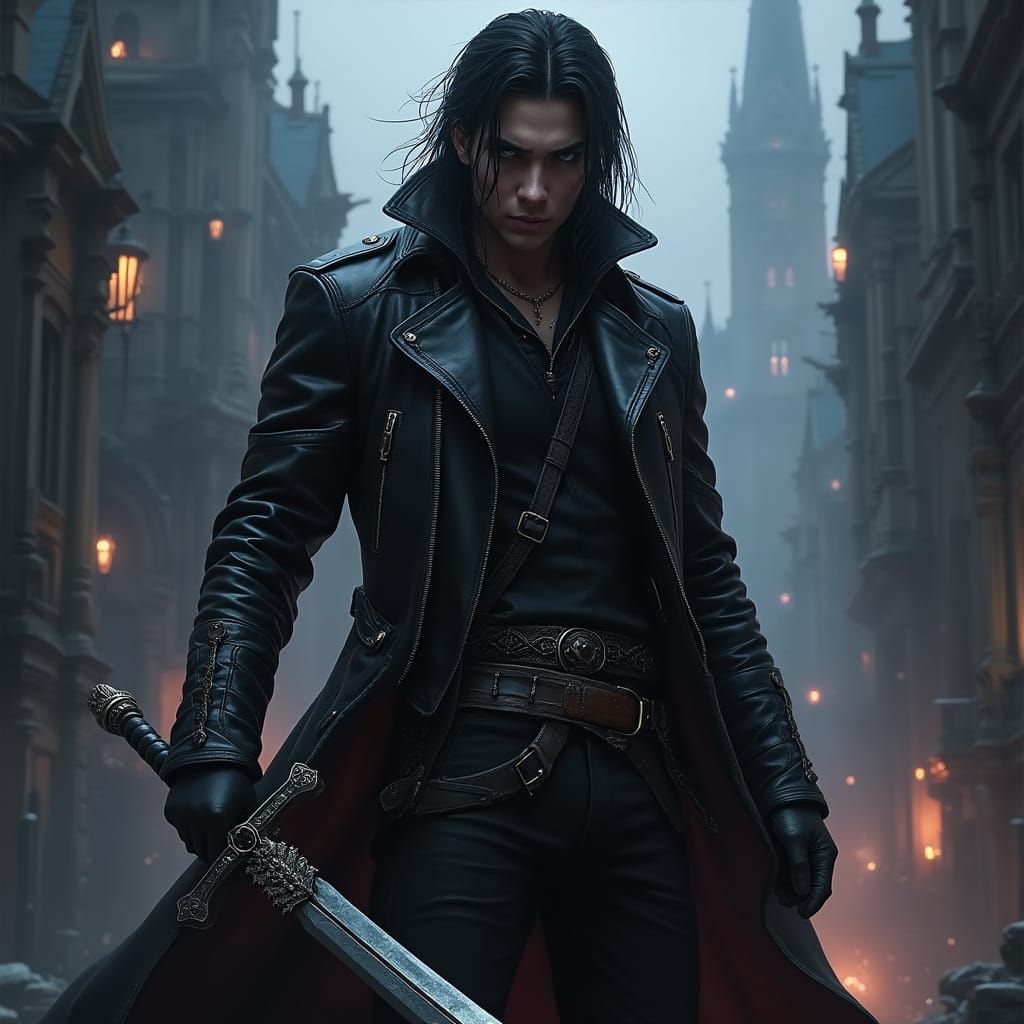 Rumi the Demon Hunter in Gothic Cityscape