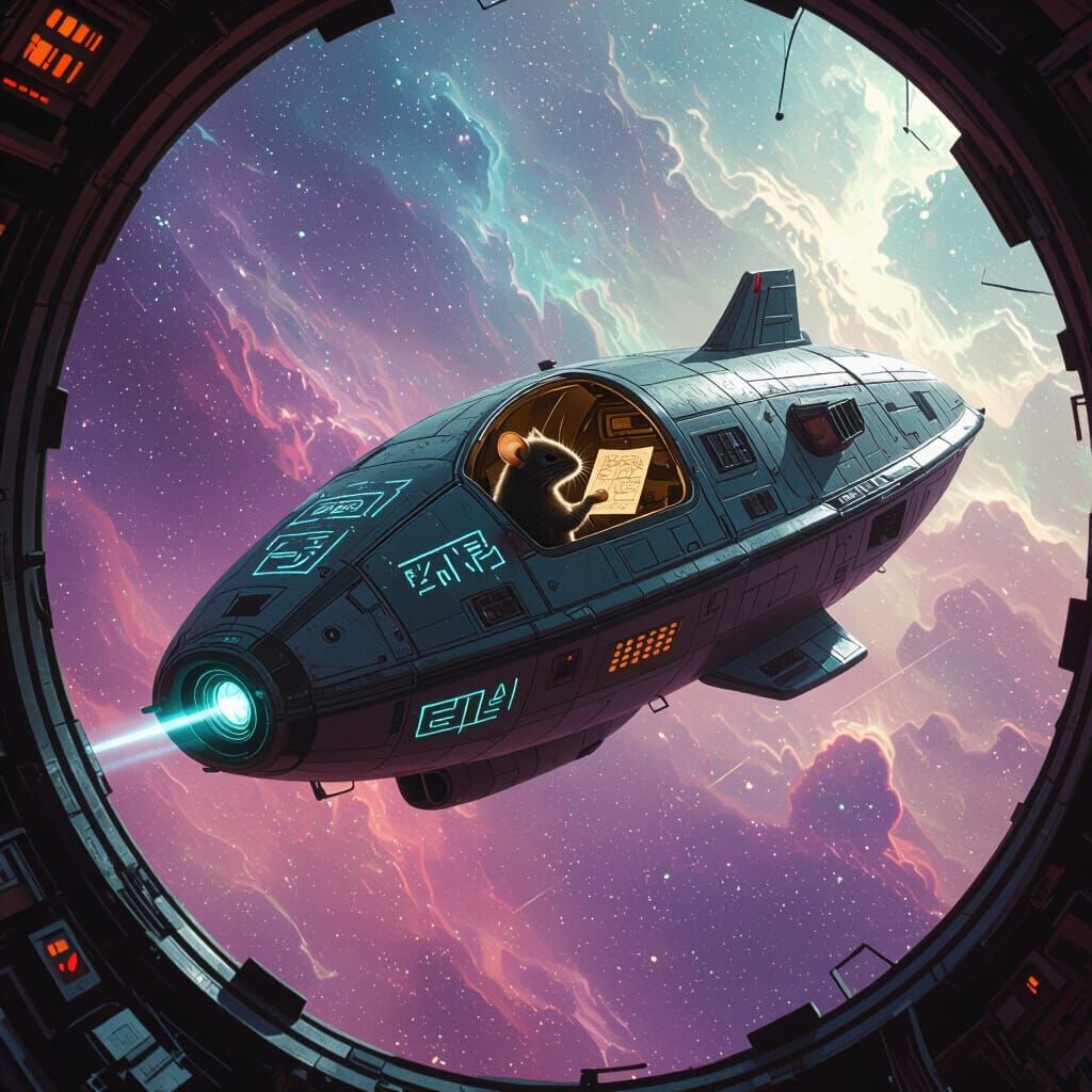 Ancient Mouse Pilot in Drifting Spaceship