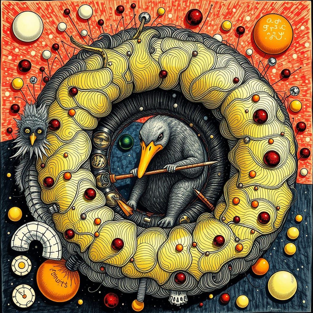 Detailed Surrealist Collage of an R-Donut