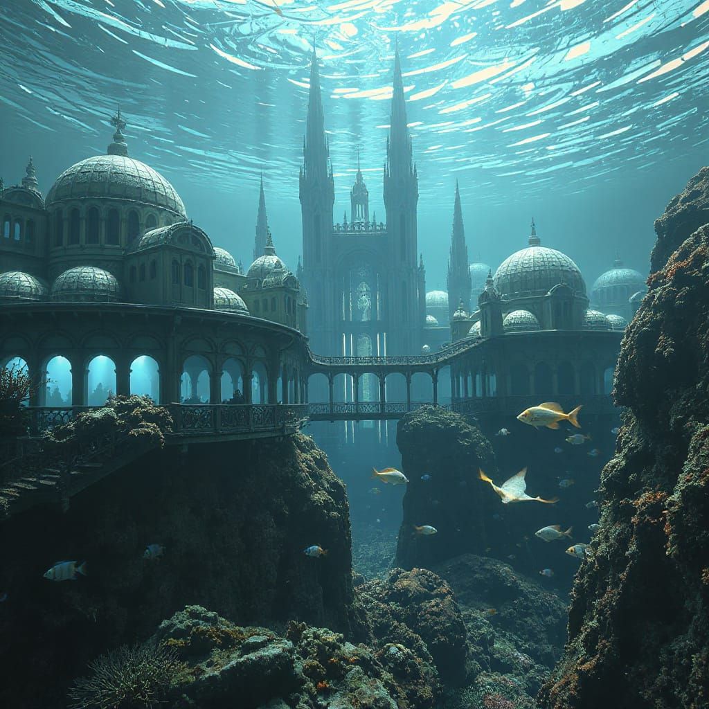 Bioluminescent Underwater City: A Dreamlike Digital Painting