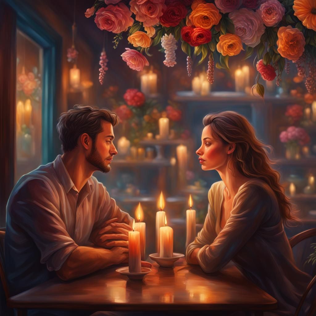 Romantic Restaurant Scene: Man and Woman in Love