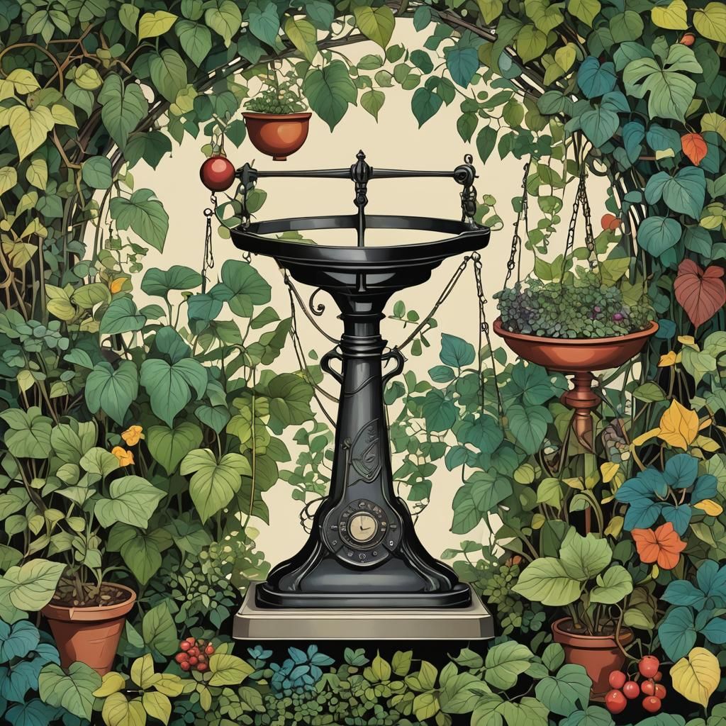 Antique Scales and Vines in Digital Pop Art