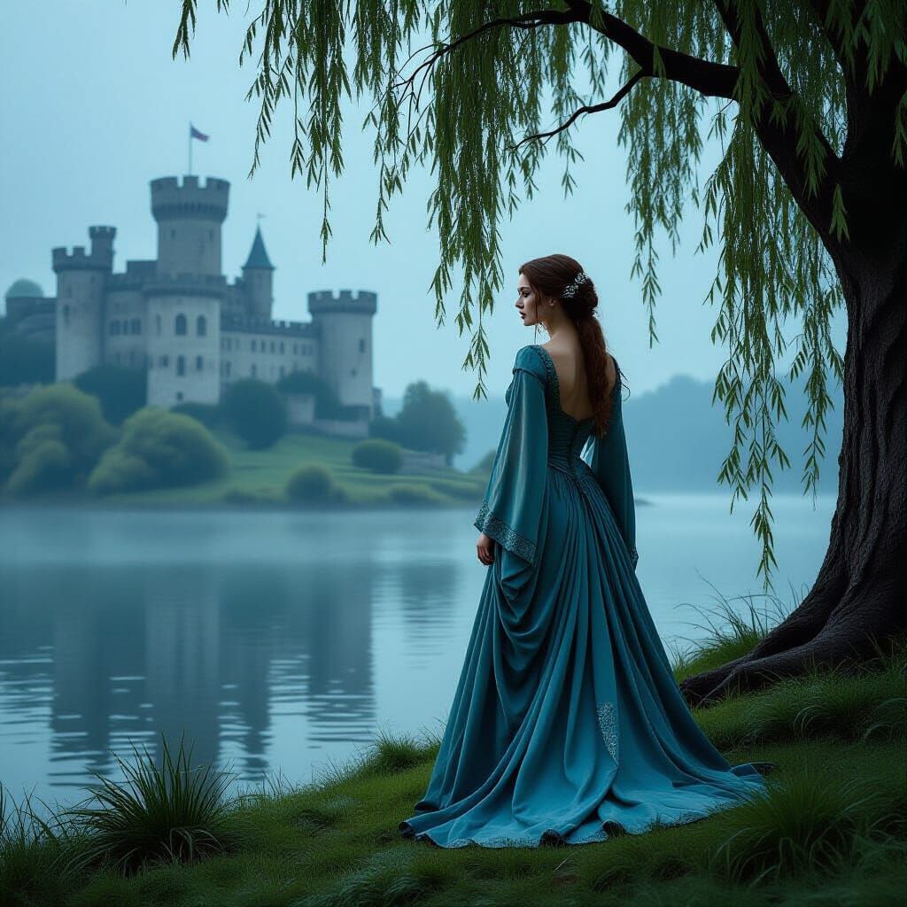 Lady Macbeth Gazes Sadly Over Her Shoulder at the Castle