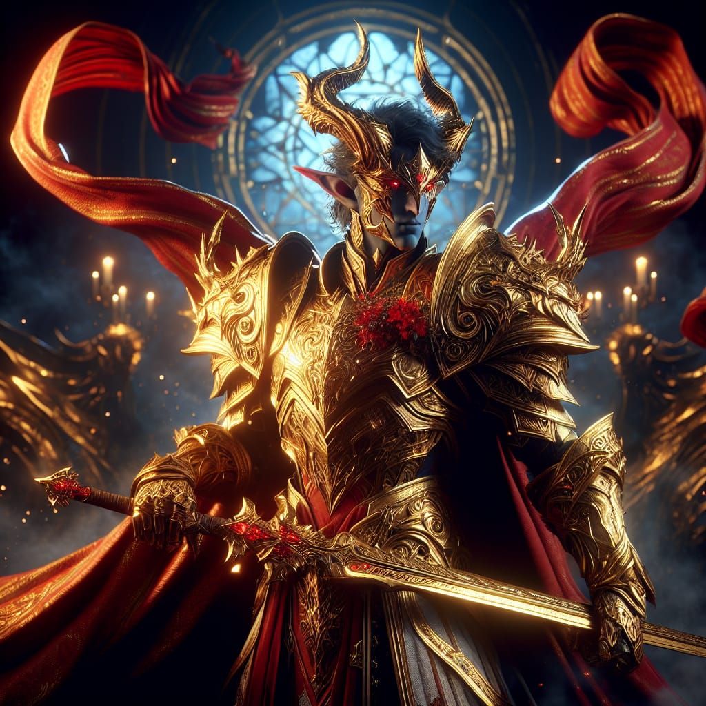 Tiefling Warrior in Art Nouveau Style, 8k