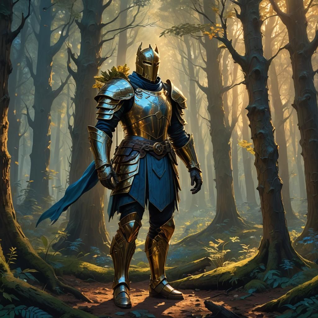 Fantasy Character in Mystical Forest Oil Painting