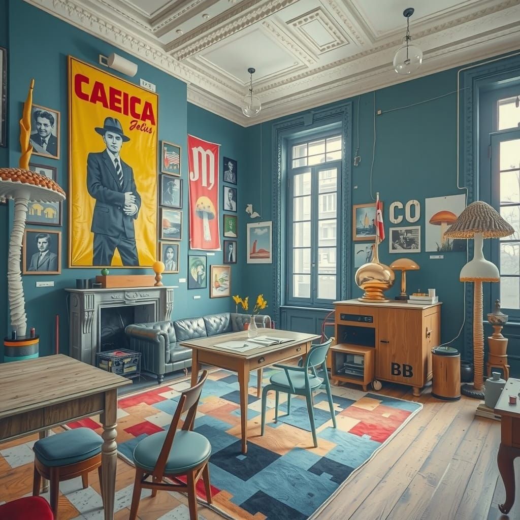 Deserted District: Brutalist Bungalow with Mushroom Flags