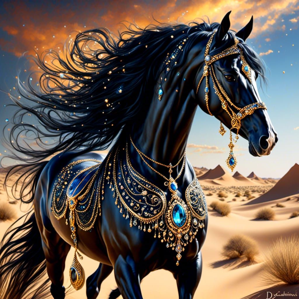 Crystalline Arabian Horse in Desert Sunset