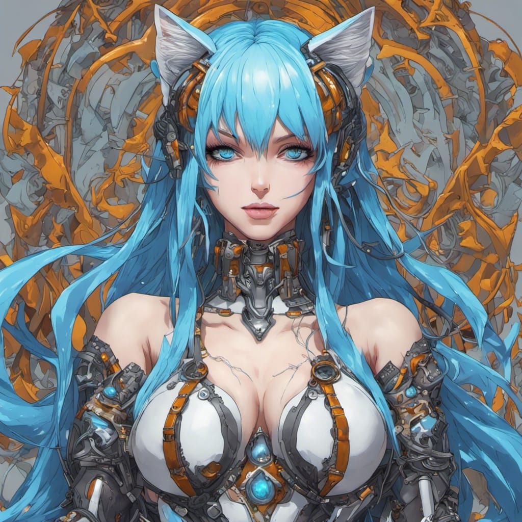 Anime Woman with Cat Eyes in Rave Outfit