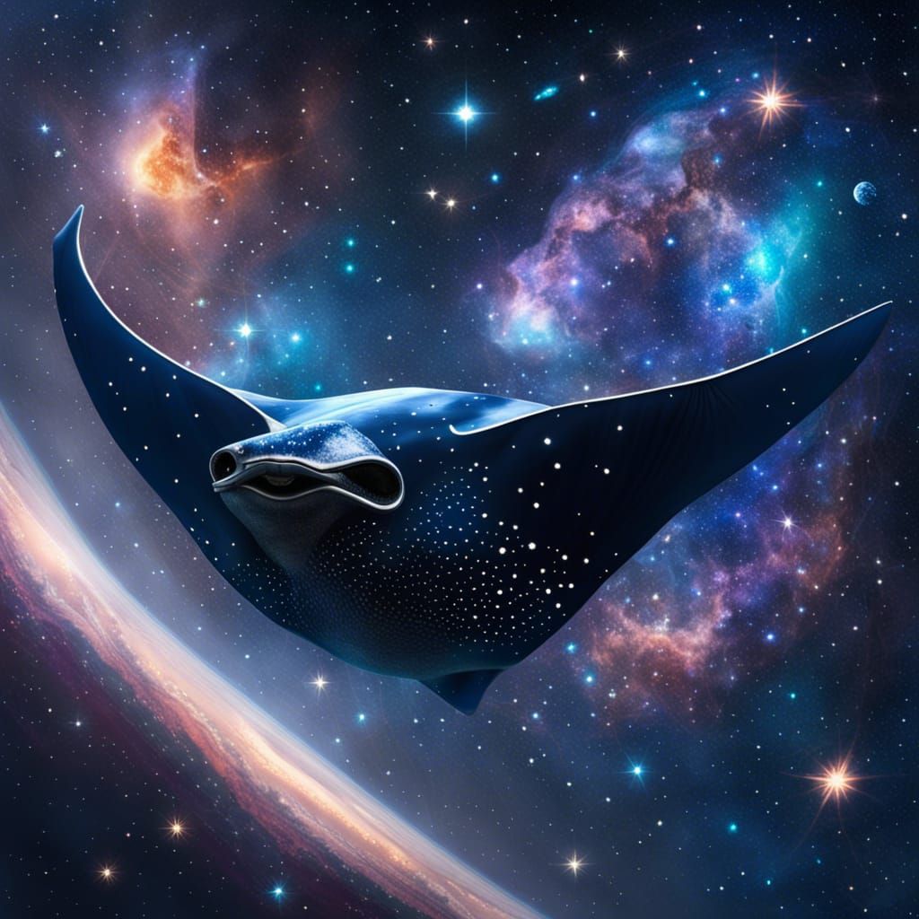 Manta Ray Drifting Through Starry Galaxy