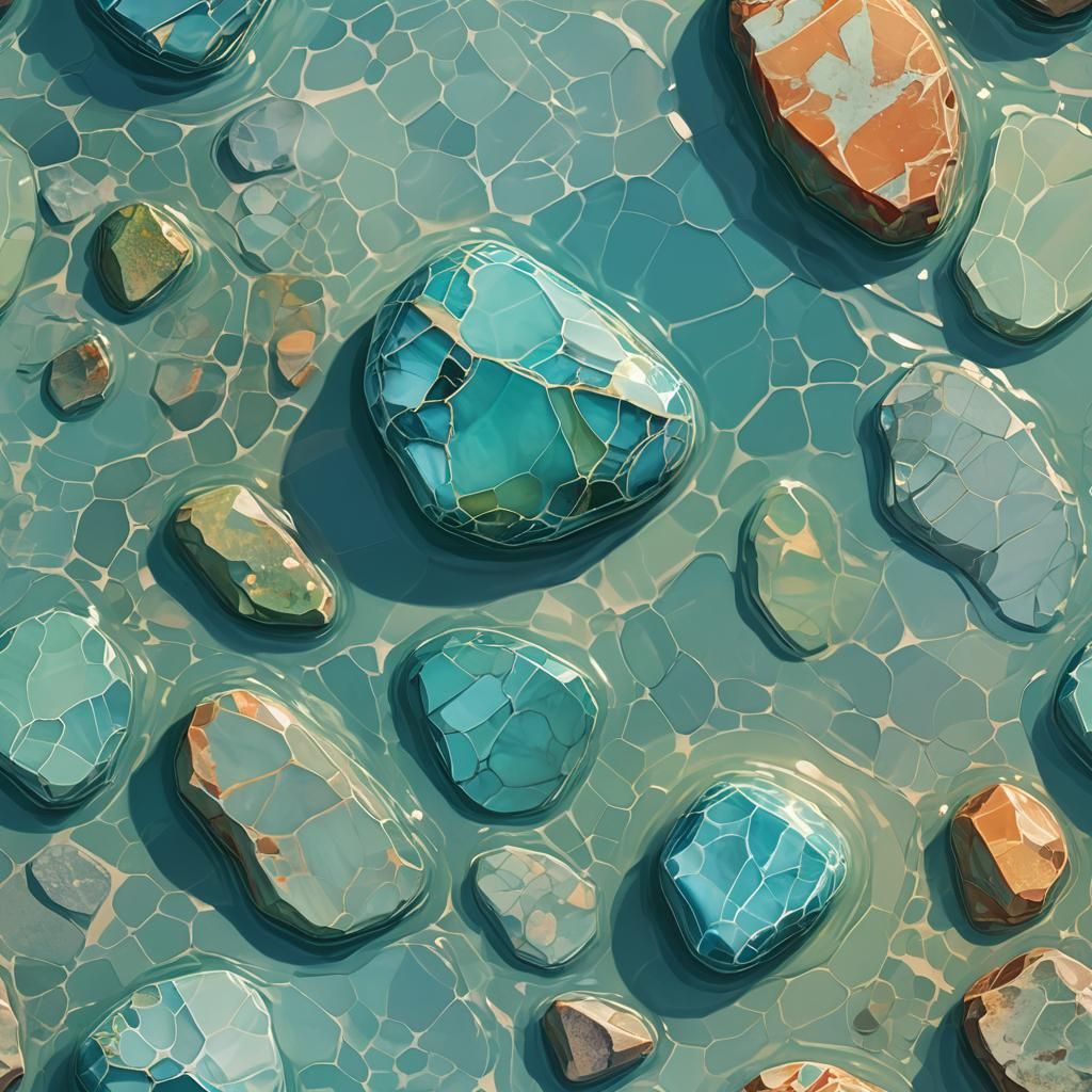 Glowing Stone Digital Art with Turquoise and Green Hues