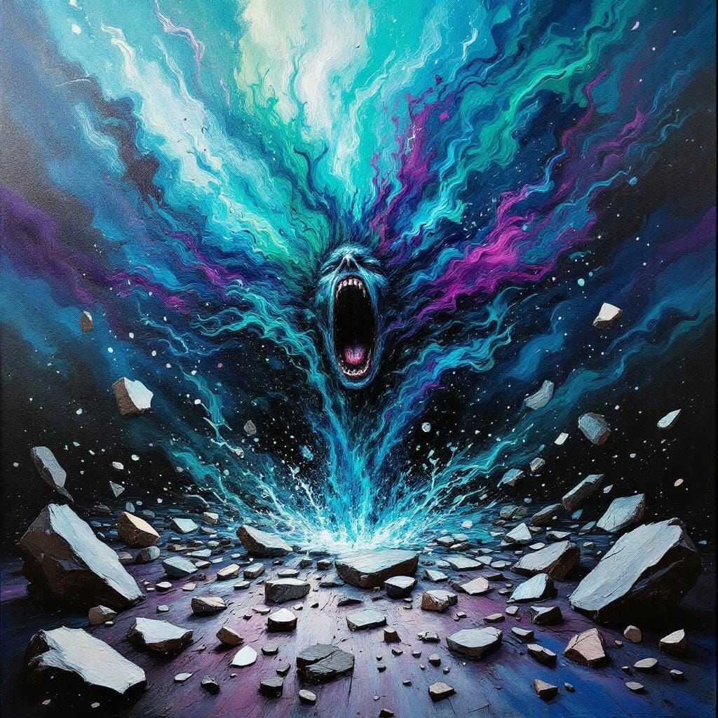 Abstract Expressionist: Man's Psychotic Scream in Tumultuous...