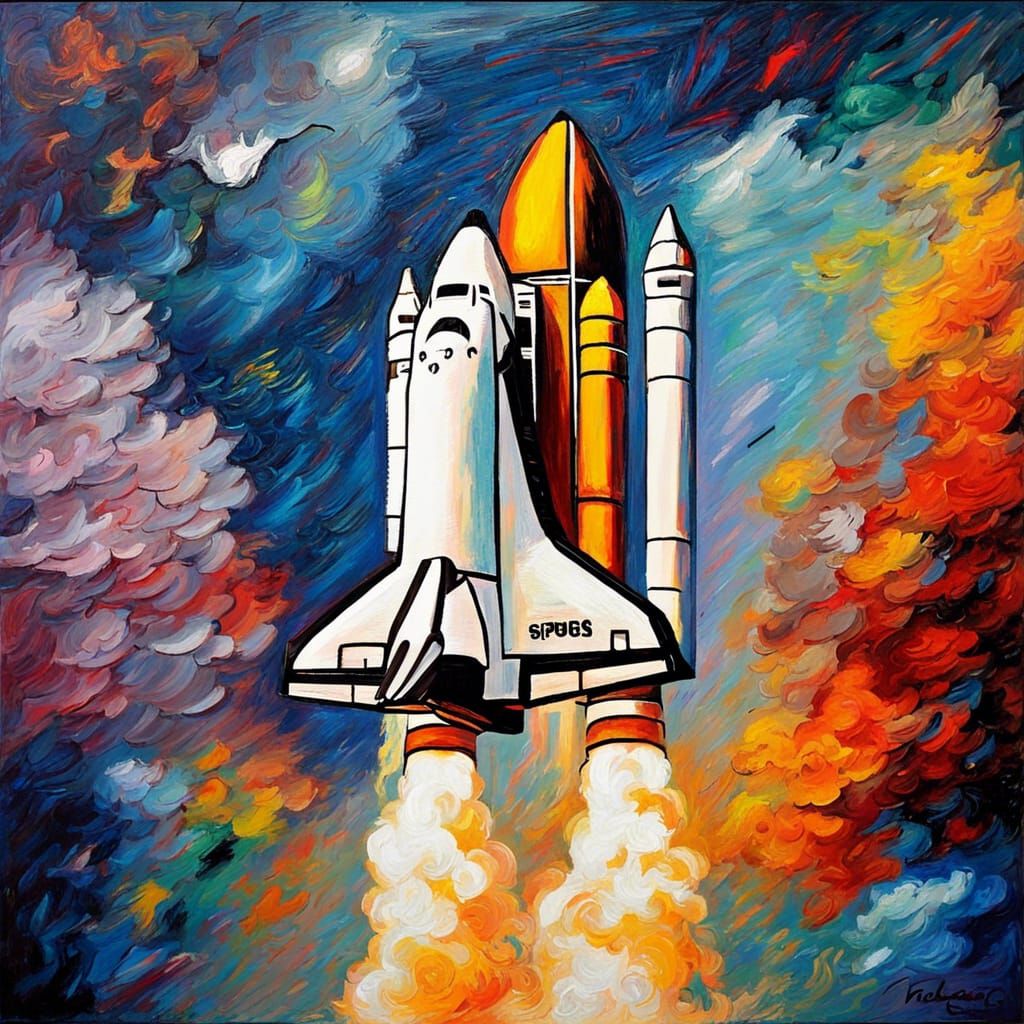 Space Shuttle Launch in Impressionist Style