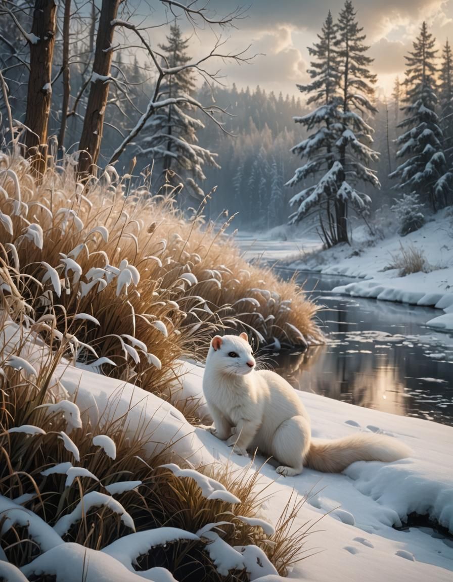 Ermine in Winter Landscape: Digital Matte Painting