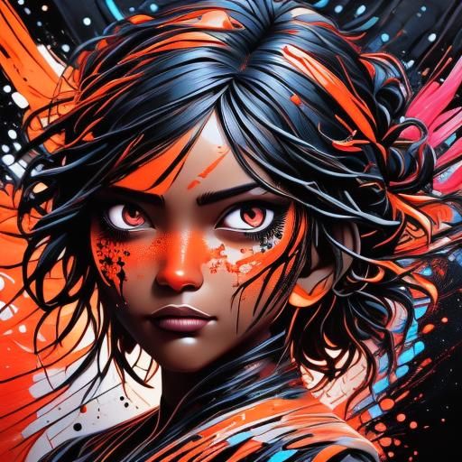 Silhouette Portrait with Orange Paint Splashes