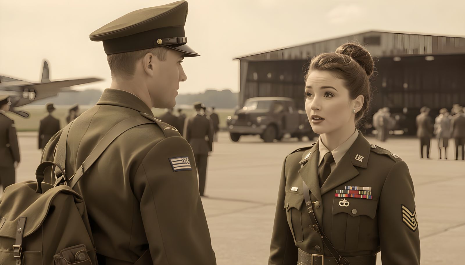 Air Force Captain Departs, Sepia Tone Photo