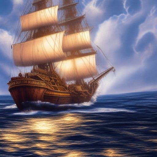 Hyperrealistic Pirate Ship HMS Bounty Near Cliffs