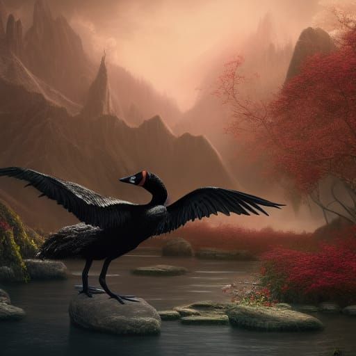Black Swan: Detailed Matte Painting in Fantasy Style