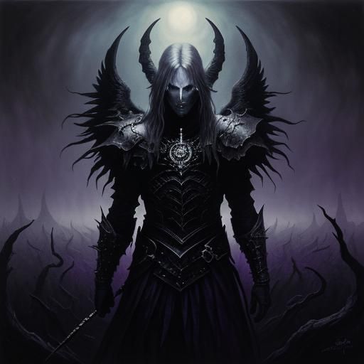 Dark Fantasy Fallen Angel in Sinister Purple Aura