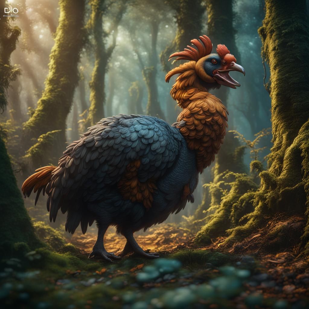 Dodo Bird in Forest, Detailed Matte Painting