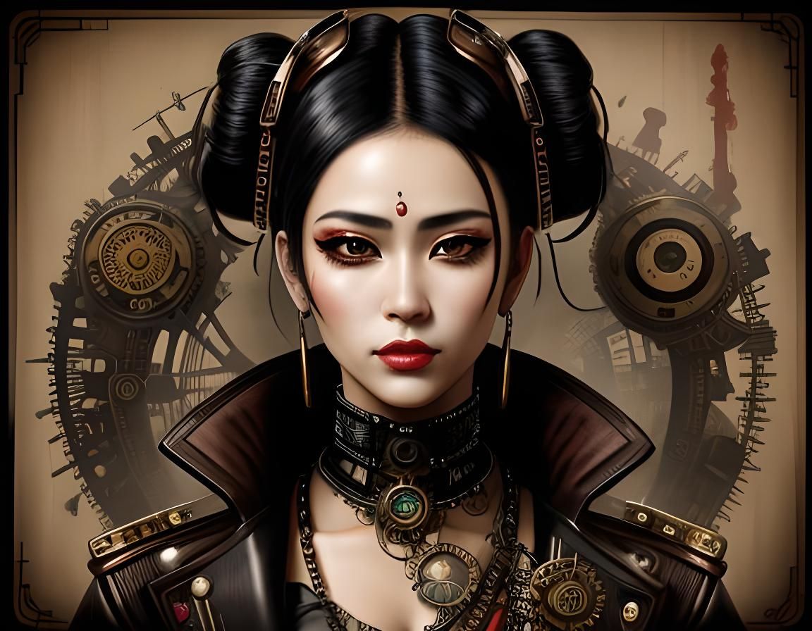Steampunk Portrait in Edo Art Style