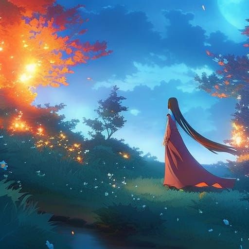 Anime Style: Woman with Orange Hair and Monsters