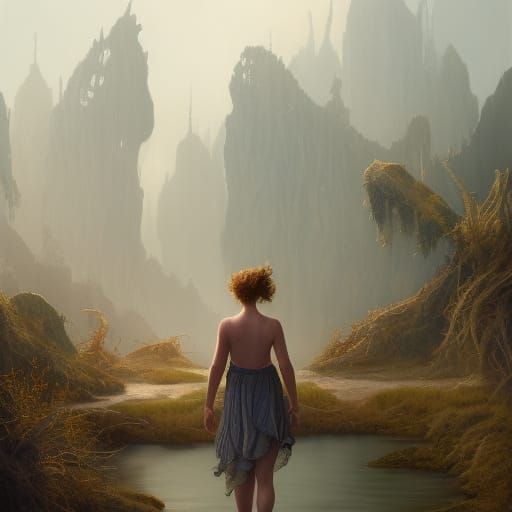 Fantastical Girl in Detailed Matte Painting