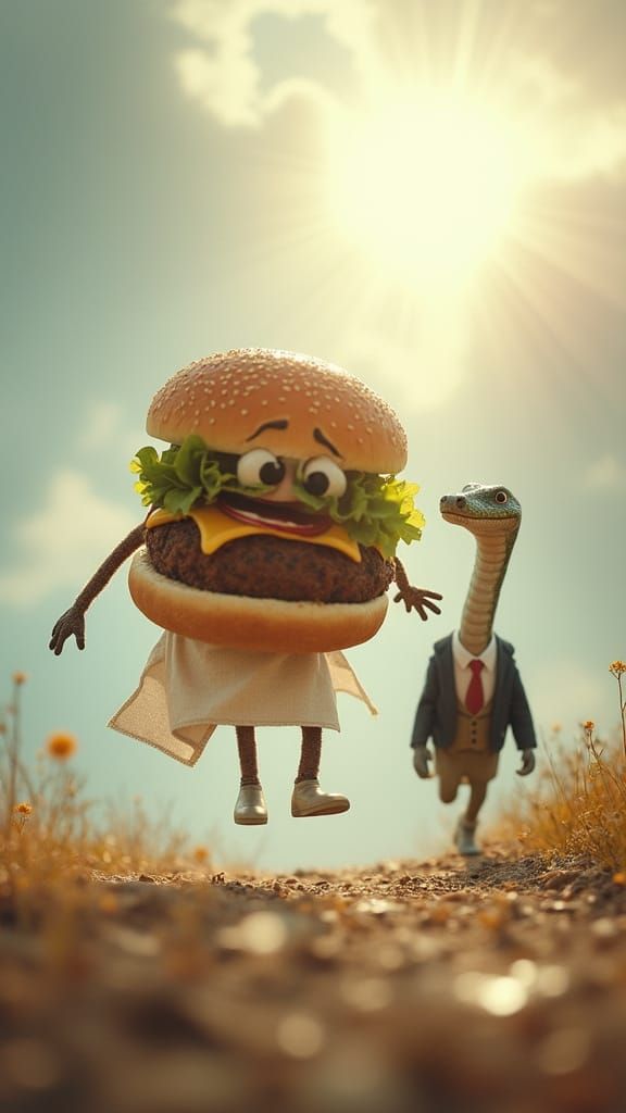 Hamburger's Escape from Snake in Suit, Ethereal Art