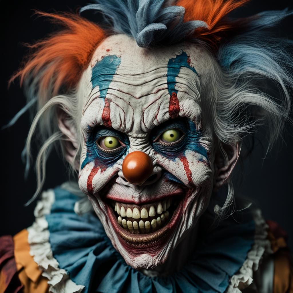 Macabre Portrait of a Grinning Zombie Clown
