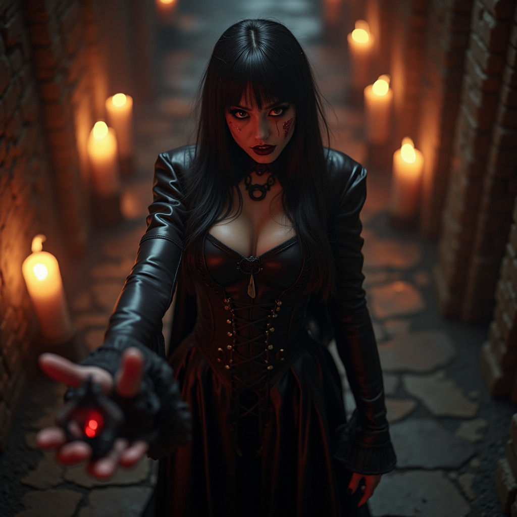 Gothic Vampiress Reaching Out From Dungeon