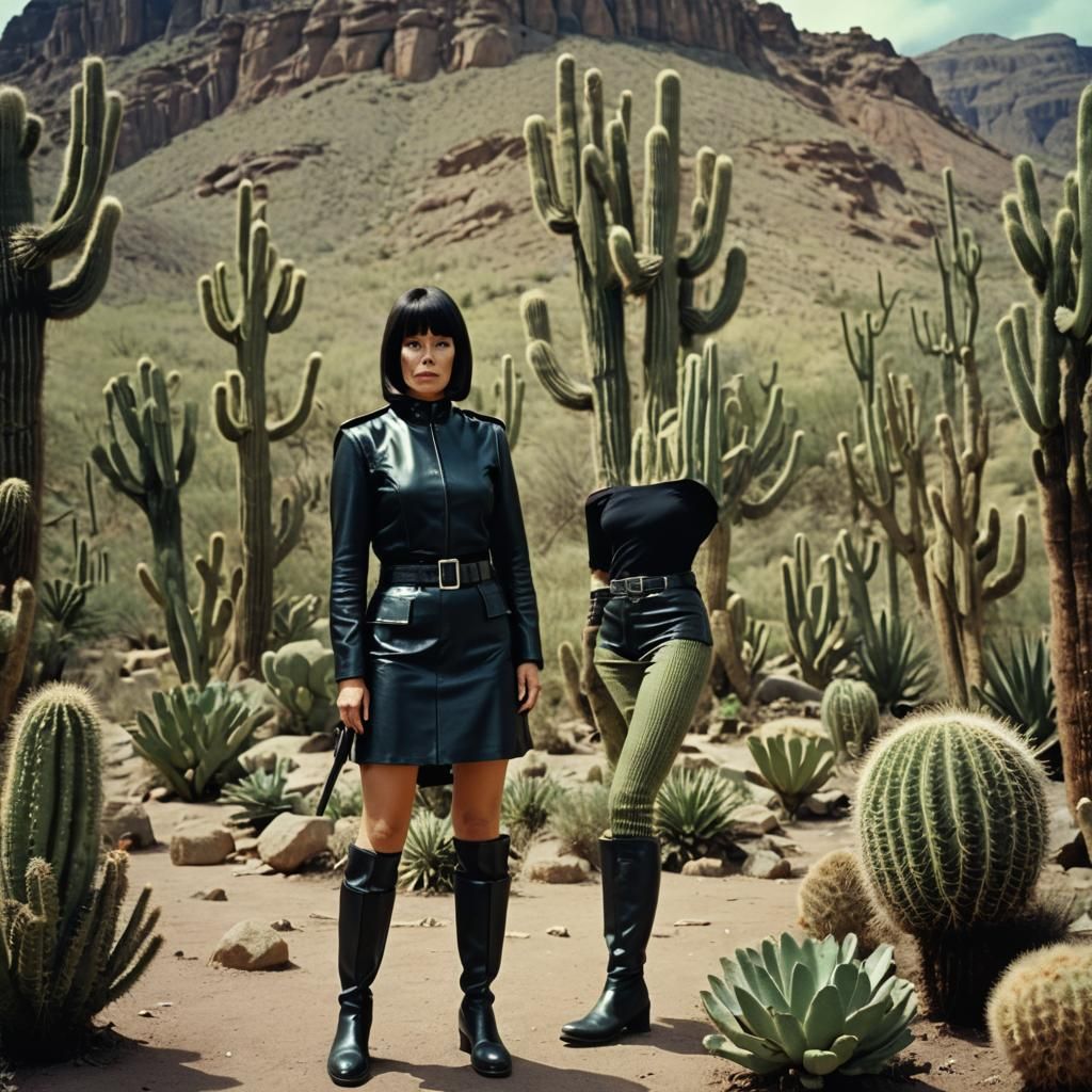 Leather-clad Warden Surrounded by Cacti: Cinematic Film Stil...
