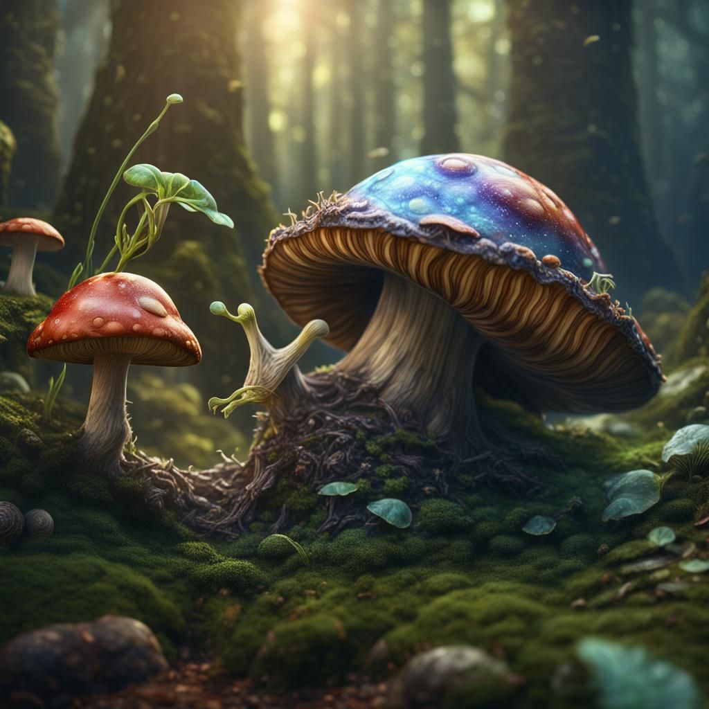 Fantasy Mushroom Sprouting From Snail Shell