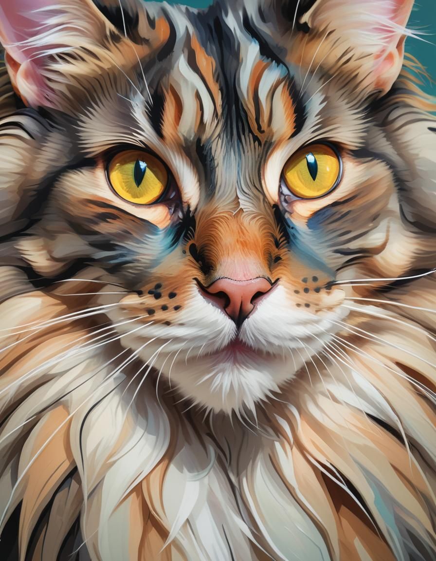 Hyperrealistic Maine Coon Portrait in Neo-Impressionist Styl...