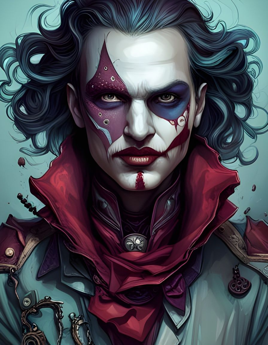 Clockpunk Forestpunk Joker Portrait in Digital Oil