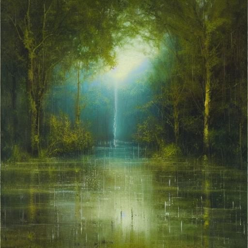 Soul Cleansing Under Rain: An Oil Painting