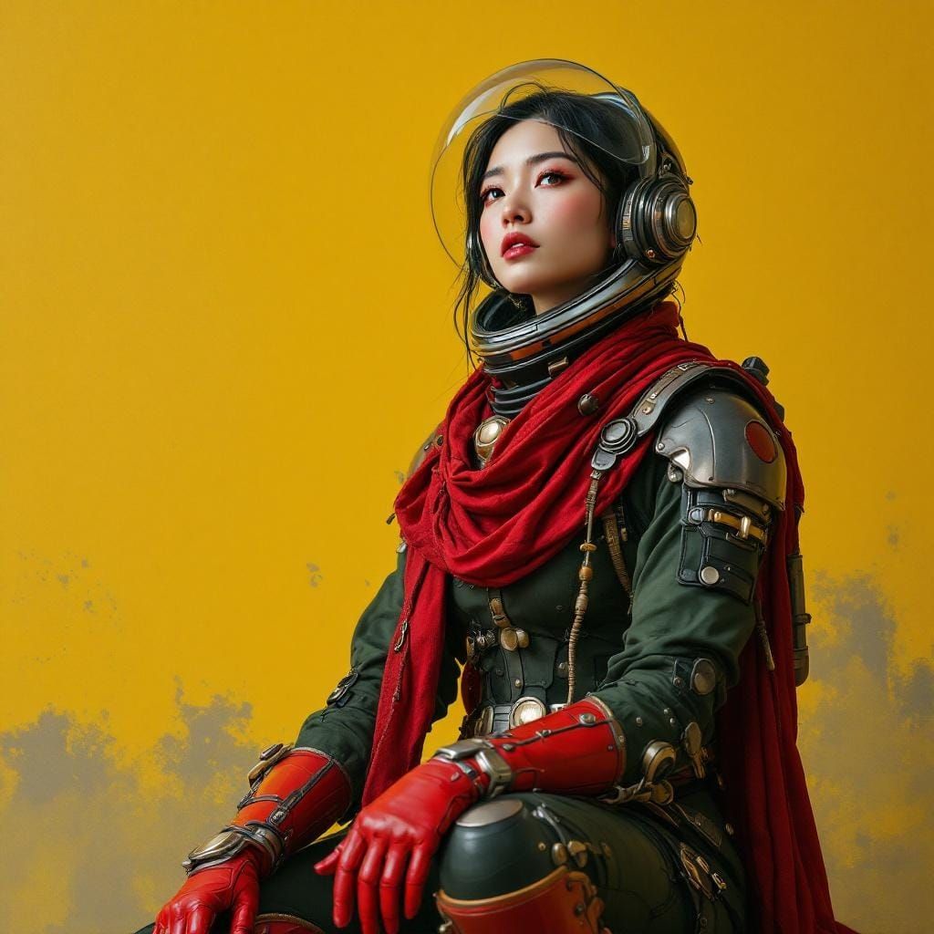 Steampunk Asian Woman in Futuristic Military Outfit