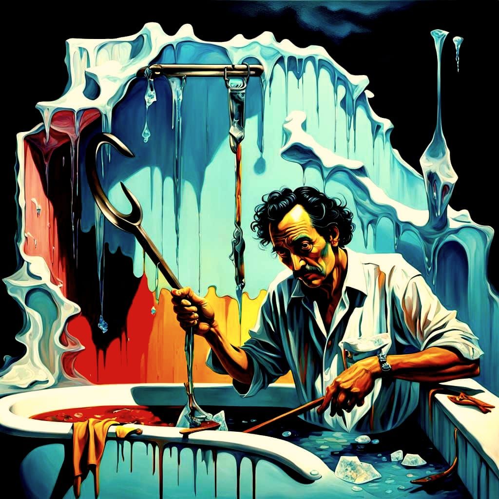 Disturbing Slaughterhouse Scene with Knife and Hook