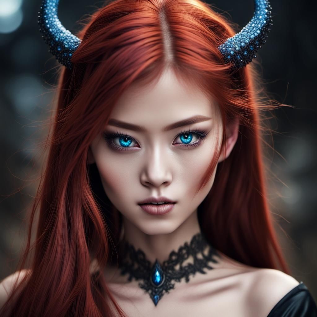 Asian Demon with Sparkling Blue Eyes