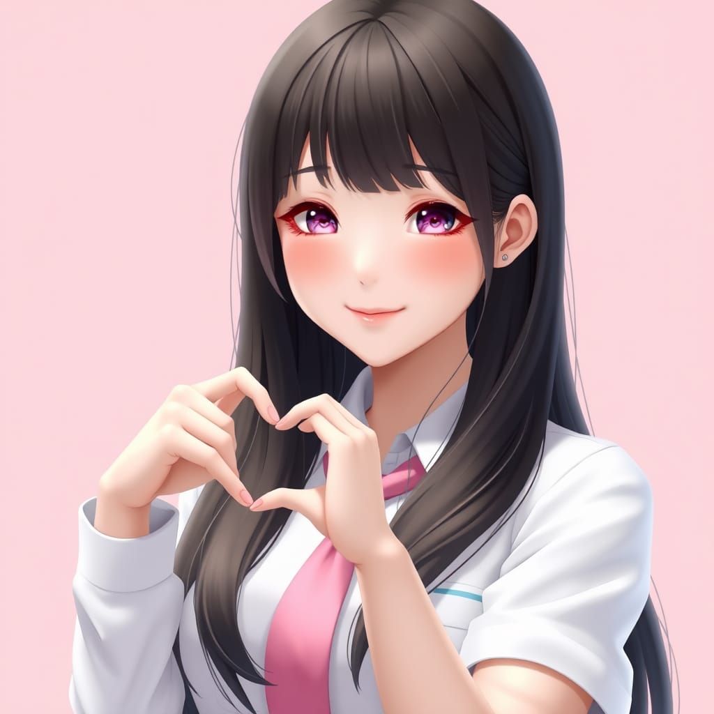 Smiling Korean Girl in School Uniform: Anime Art