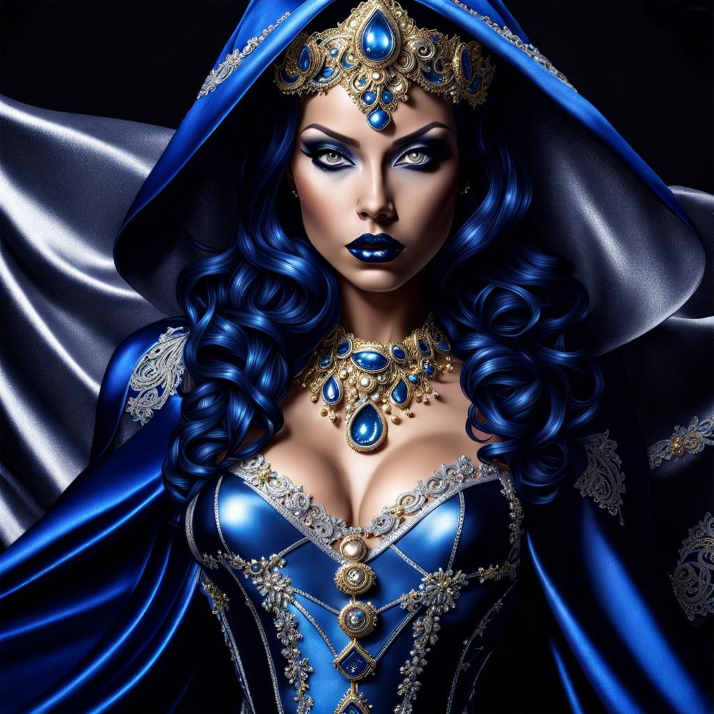 Gothic Mistress in Blue Latex with Silver Sparkles