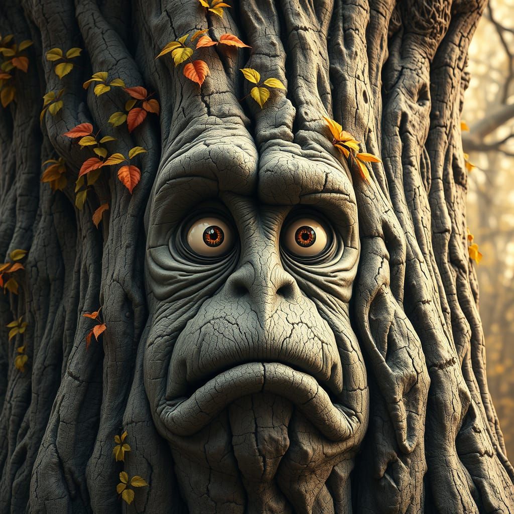 Gnarled Tree Trunk in Surprised Expression
