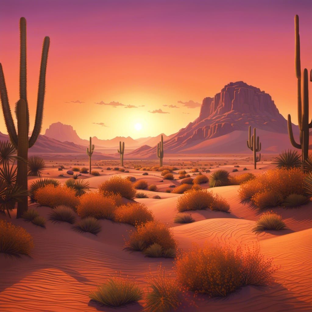Orange Desert Oasis at Sunset
